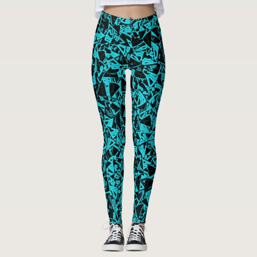 Turquoise Zwarte Driehoek Patroon Leggings (Voorkant)