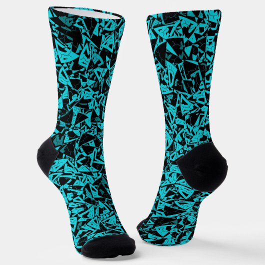 Turquoise Zwarte Driehoek Patroon Sokken (Gebogen)