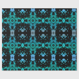 Turquoise & Zwarte Elektrische Fractale Kaleidosco Cadeaupapier
