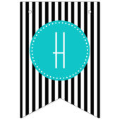 Turquoise zwarte en witte strepen Happy Birthday  Vlaggetjes (Tweede vlag)