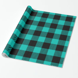 Turquoise Zwarte Enorme Buffalo Plaid Houthakkers Cadeaupapier