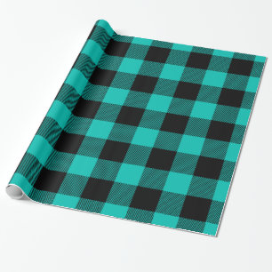 Turquoise Zwarte Enorme Buffalo Plaid Houthakkers Cadeaupapier