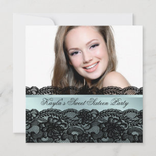 Turquoise Zwarte Foto Sweet Sixteen Verjaardagsfee Kaart