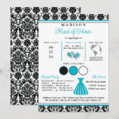 Turquoise, Zwarte Love Hearts Bruidsmeisje Info ka Kaart (Voorkant / Achterkant)