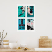 Turquoise & Zwarte Luciferdoosjes Labels Rasterpri Poster (Keuken)