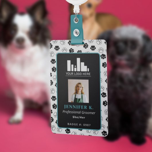 Turquoise Zwarte Pootafdruk & Logo Hond Trimmer ID Badge