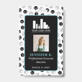 Turquoise Zwarte Pootafdruk & Logo Hond Trimmer ID Badge (Voorzijde)