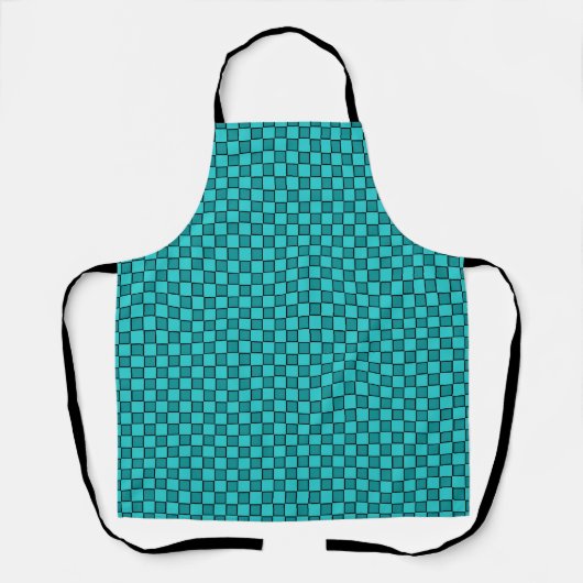 Turquoise Zwarte Schachbrett Gingham Patroon Schort (Voorkant)