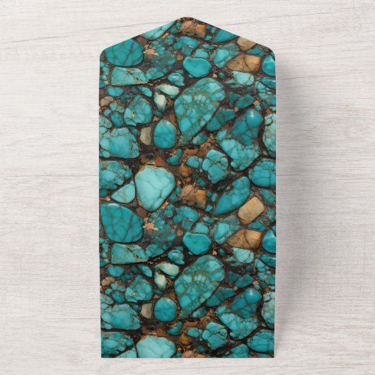 Turquoise zwarte stenen all in one uitnodiging (Buitenkant)