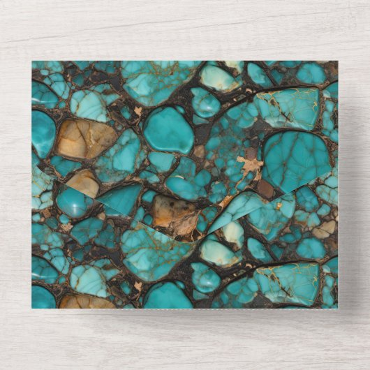 Turquoise zwarte stenen all in one uitnodiging (Achterkant)