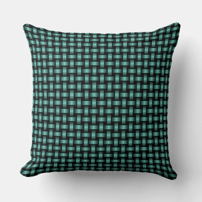 Turquoise Zwarte Weefpatroon Kussen (Voorkant)