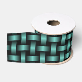 Turquoise Zwarte Weefstructuur Grosgrain Lint