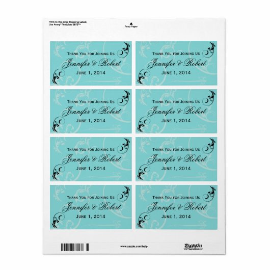 Turquoise zwarte werveling bloeien waterflesje lab etiket (Full Sheet)