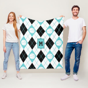 turquoise zwarte witte basketbal met de naam argyl fleece deken