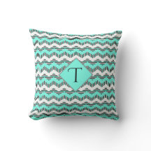 Turquoise, zwarte & witte Chevron, aangepast monog