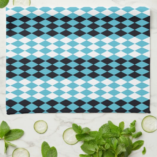 Turquoise, zwarte, witte diamant theedoek (Gevouwen)