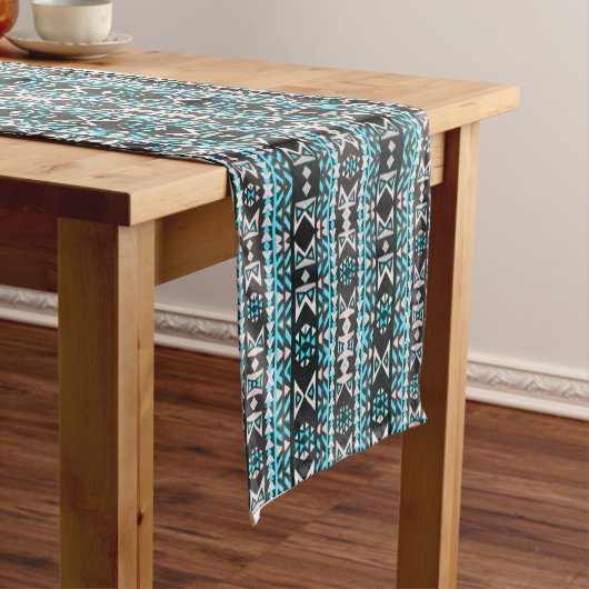Turquoise, Zwarte & Witte Tribale Mok Korte Tafelloper (Voorbeeld)