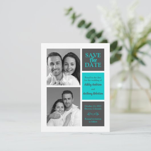 TurquoiseGray minimalistische moderne fotobesparin Aankondiging (Staand voorkant)