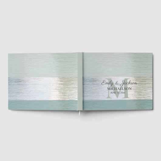 TurquoisSilver Zee Glass Monogram Weddenschap Gastenboek (Volledig)