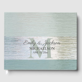 TurquoisZilveren Zeeglas Monogram Huwelijk Gastenboek