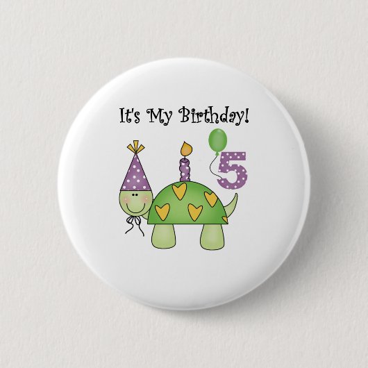 Turtle 5th Birthday Ronde Button 5,7 Cm (Voorkant)