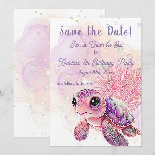 Turtle 7th Birthday, Onder het Zee, Save The Date (Voorkant / Achterkant)