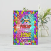 Turtle aangepaste karakter verjaardag uitnodiging (Staand voorkant)