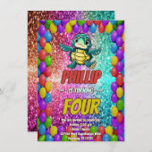 Turtle aangepaste karakter verjaardag uitnodiging (Voorkant / Achterkant)