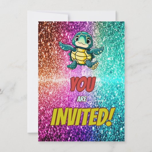 Turtle aangepaste karakter verjaardag uitnodiging (Achterkant)