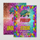 Turtle aangepaste karakter verjaardag uitnodiging (Voorkant / Achterkant)