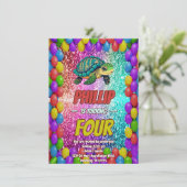 Turtle aangepaste karakter verjaardag uitnodiging (Staand voorkant)