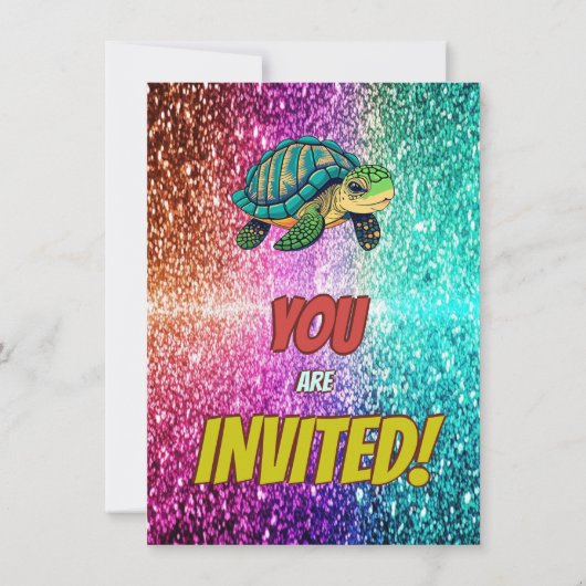 Turtle aangepaste karakter verjaardag uitnodiging (Achterkant)