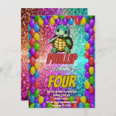 Turtle aangepaste karakter verjaardag uitnodiging (Voorkant / Achterkant)