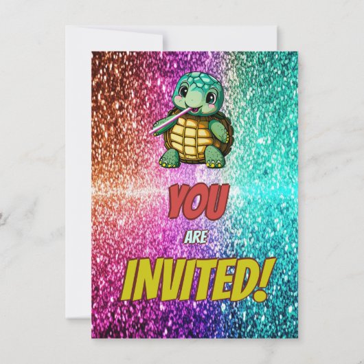 Turtle aangepaste karakter verjaardag uitnodiging (Achterkant)