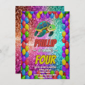 Turtle aangepaste karakter verjaardag uitnodiging (Voorkant / Achterkant)