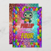 Turtle aangepaste karakter verjaardag uitnodiging (Voorkant / Achterkant)