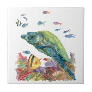 Turtle and fishes in the sea  tegeltje
