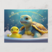 Turtle and Rubber Duck in the Bath Custom Text Briefkaart (Voorkant)