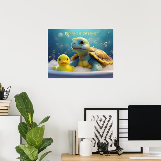 Turtle and Rubber Duck in the Bath Custom Text Poster (Thuiskantoor)