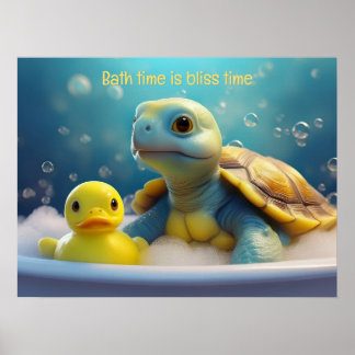 Turtle and Rubber Duck in the Bath Custom Text Poster