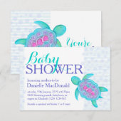 Turtle art baby shower aqua paarse uitnodigingen (Voorkant / Achterkant)