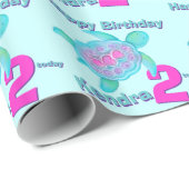 Turtle art roze aqua age age name 2e verjaardag cadeaupapier (Rol Hoek)