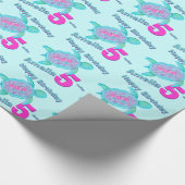 Turtle art roze aqua age age name 5th verjaardagsc cadeaupapier (Hoek)