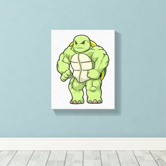 Turtle as Bodybuilder with Six pack Canvas Afdruk (Insitu (Houten vloer))