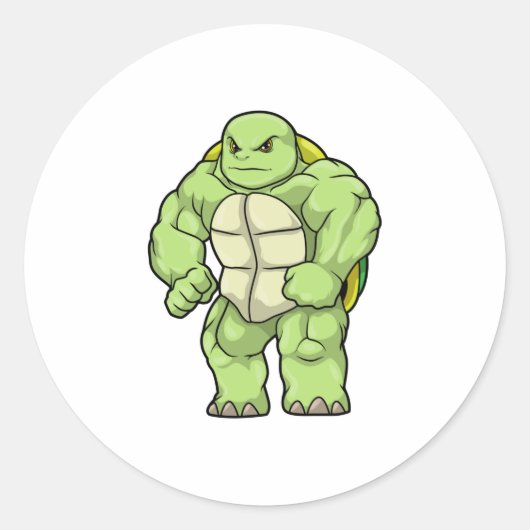 Turtle as Bodybuilder with Six pack Ronde Sticker (Voorkant)