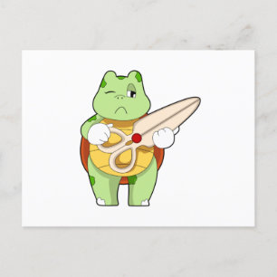 Turtle as Hairdresser with Scissors Briefkaart