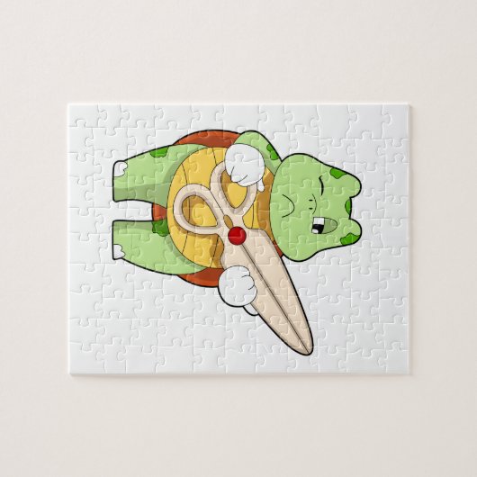 Turtle as Hairdresser with Scissors Legpuzzel (Horizontaal)