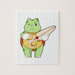 Turtle as Hairdresser with Scissors Legpuzzel