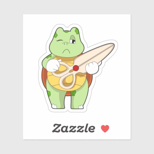 Turtle as Hairdresser with Scissors Sticker (Vel)