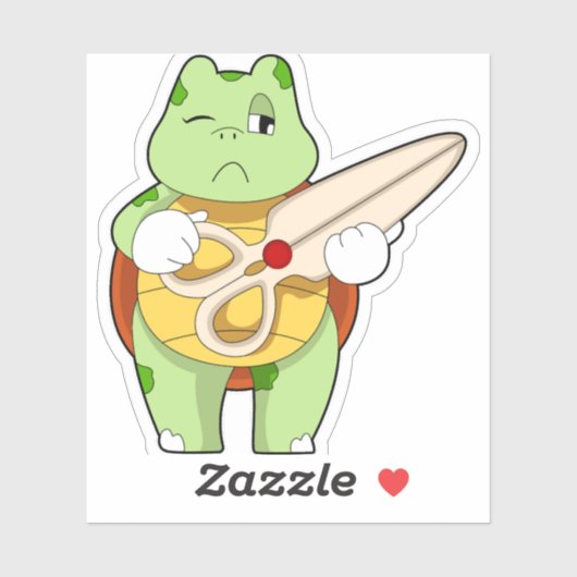 Turtle As Hairdresser With Scissors Sticker (Vel)